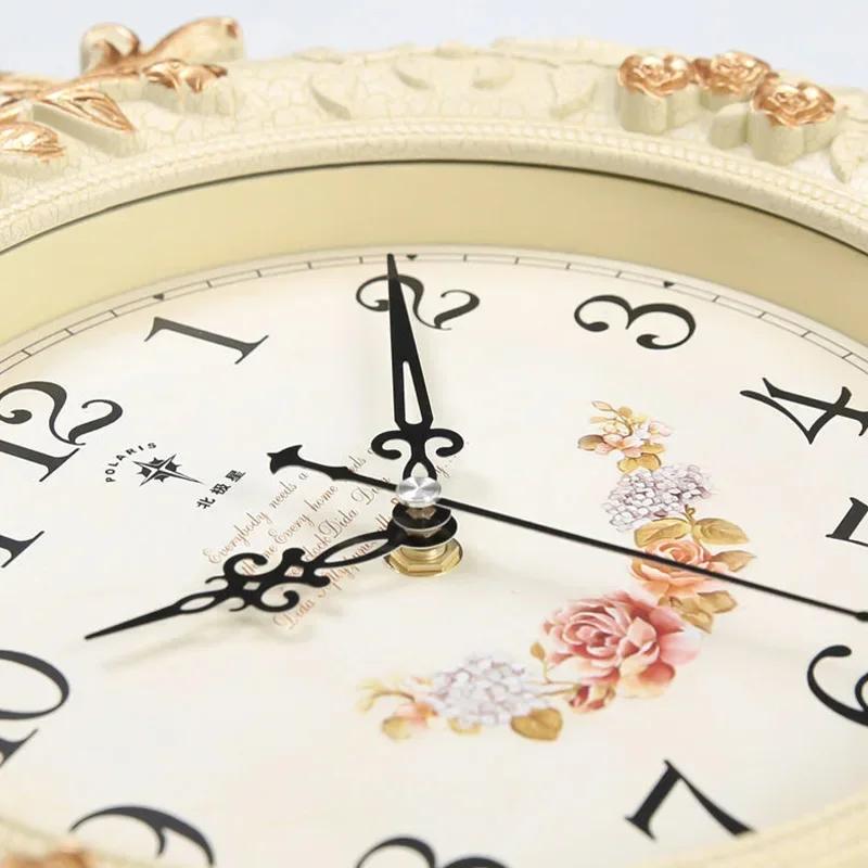 European-style Living Room Decoration Mute Large Wall Clock Wall Sticker Home Decor Bedroom Flower Carving Retro Swing CloI9K3F4