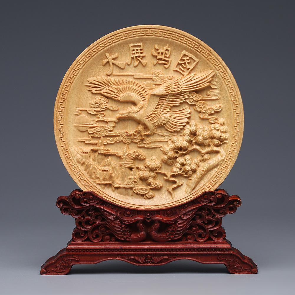 Wood Carving Dragon and Phoenix Round Carving Art Statue Mascot High Quality Home Room, Office Decoration Accessories