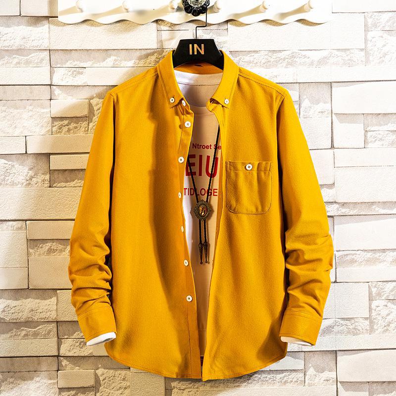 

Мужская корейская приталенная однотонная вельветовая рубашка с длинным рукавом 5XL