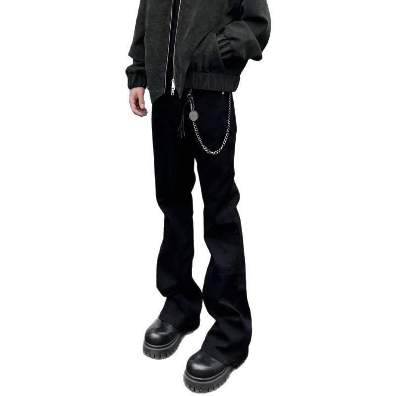 American high street vibe pure black micro-pull jeans men's tide straight slim drape floor cleanfit trousers