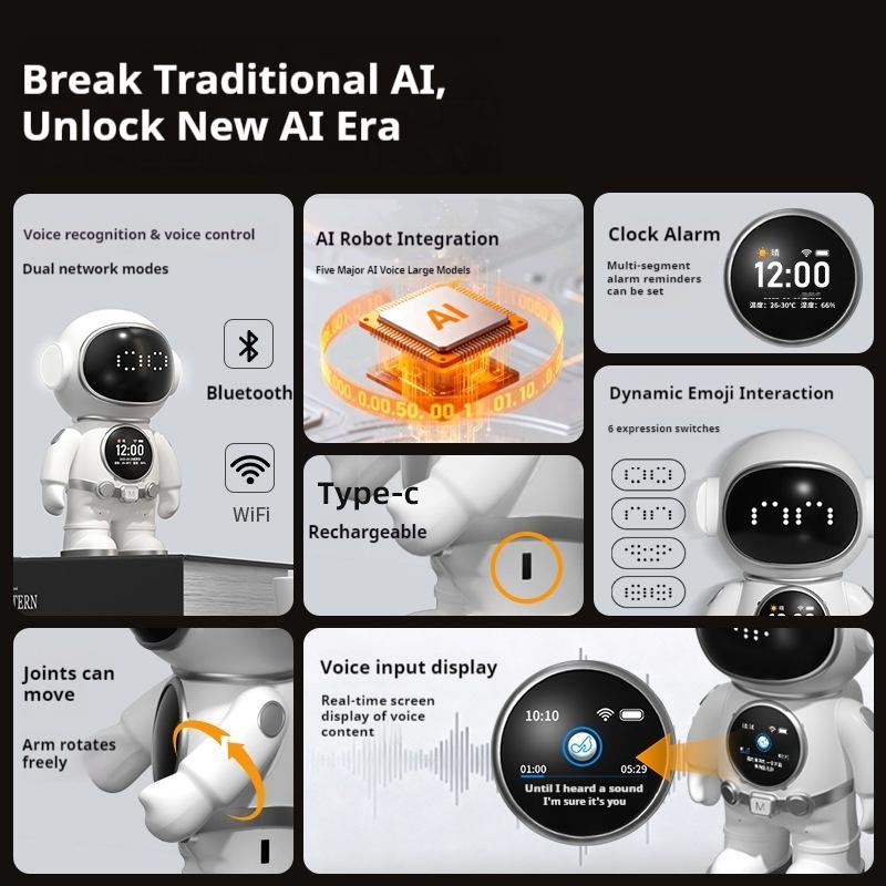 Ai Intelligence Robot Wifi Bluetooth Voice Control Chat Companion Learning Machine With Clock Alarm Desktop Speaker For Kids