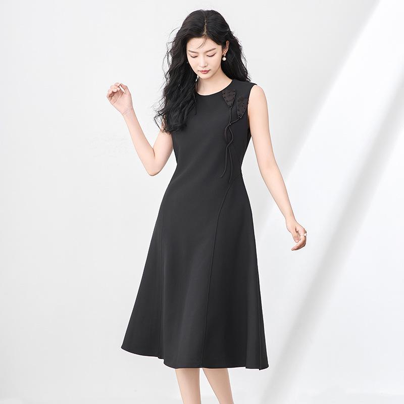 Elegant Three-Dimensional Beaded Floral Waist-Hugging Sleeveless Summer Dress for Women M