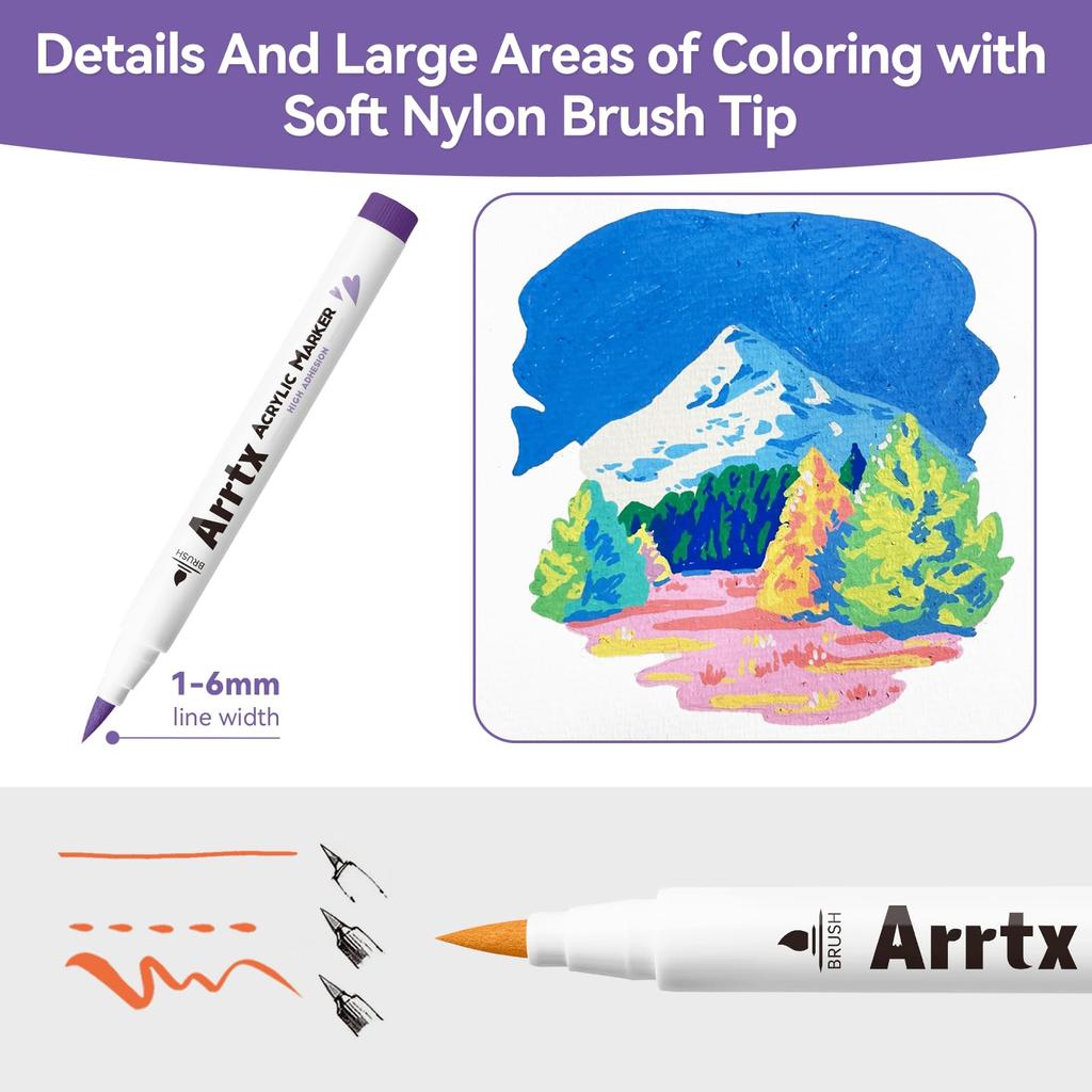 48 Colors Acrylic Markers Brush Tip Acrylic Paint Pens for Rock DIY Craft Art Supplies Painting, Glass, Stone, Wood, Ceramic, Fabric, &
