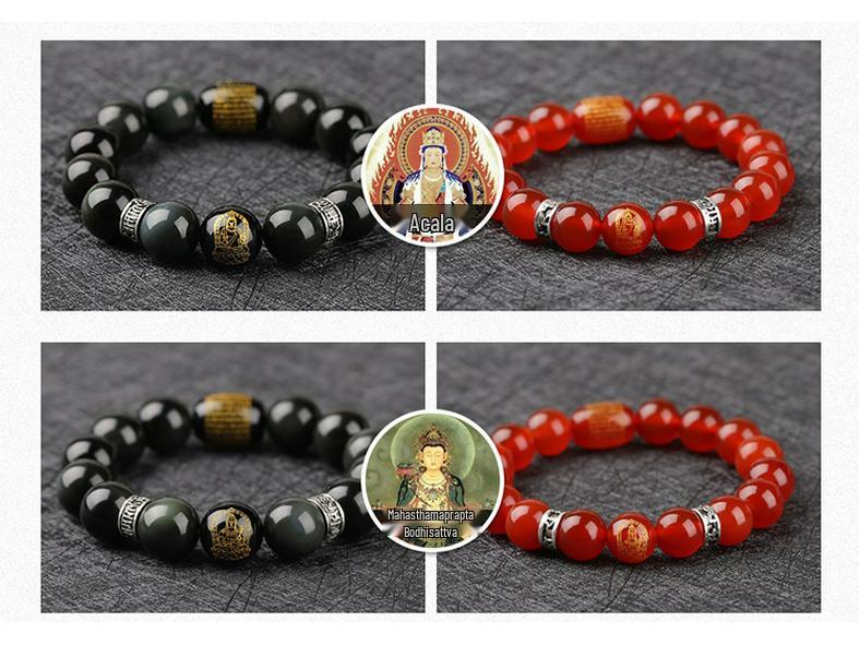 Black Obsidian Zodiac Guardian Bracelet: Benming Year Amulet for Men & Women, Lucky Buddhist Prayer Beads.