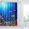 Ocean Underwater World Shower Curtain Colorful Tropical Fishes Turtle Coral in The Deep Sea Home Décor Waterproof Fabric Blue