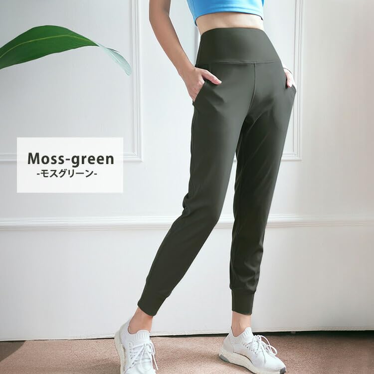 DAYCLOSET Yoga Moss Size M Women's Pants, High-Waisted, Stretchy, Medium-Weight, Green, Yoga196,