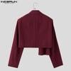 INCERUN Herren Langarm Front Cross Unregelmäßiger Cord Kurzer Blazer Mäntel