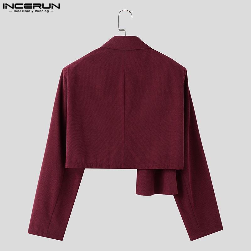 INCERUN Pánské S Dlouhým Rukávem Vpředu Křížené Nepravidelné Manšestrové Krátké Blejzry Kabáty