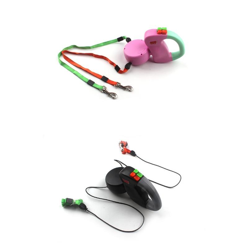Dual Head Retractable Dog Leash Anti‑Tangle One‑Hand Control Walking Lead For Two Small Medium Dogs Outdoor