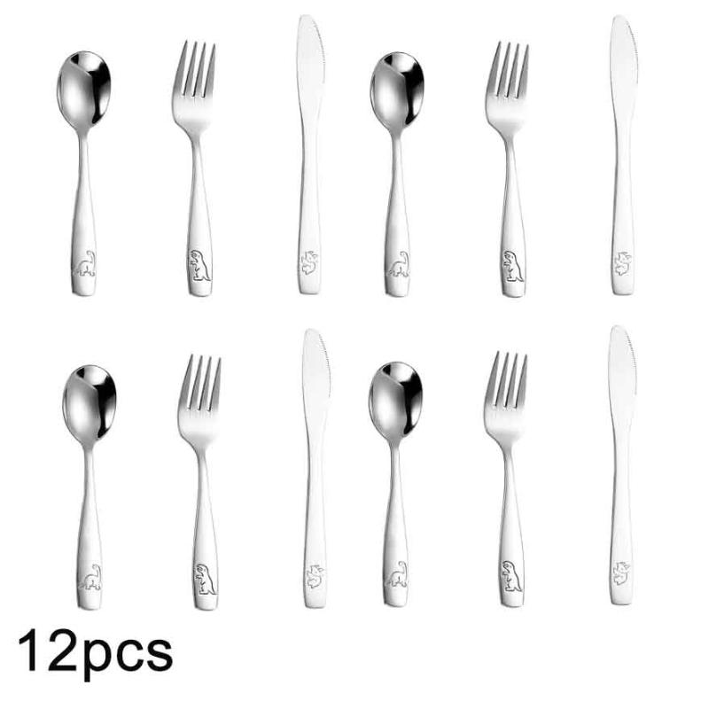 3-15Pcs Kids Silverware Set Stainless Steel Kids Fork Spoon And Cutter Set Funny Dinosaur Flatware Set Outdoor Tableware