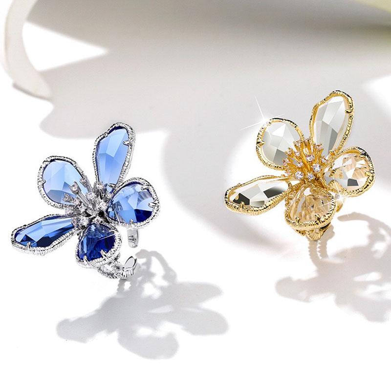 Luxus Kristall Blume Großer Offener Ring für Damen Trendiger Modischer Party Sommerurlaub Statement Schmuck