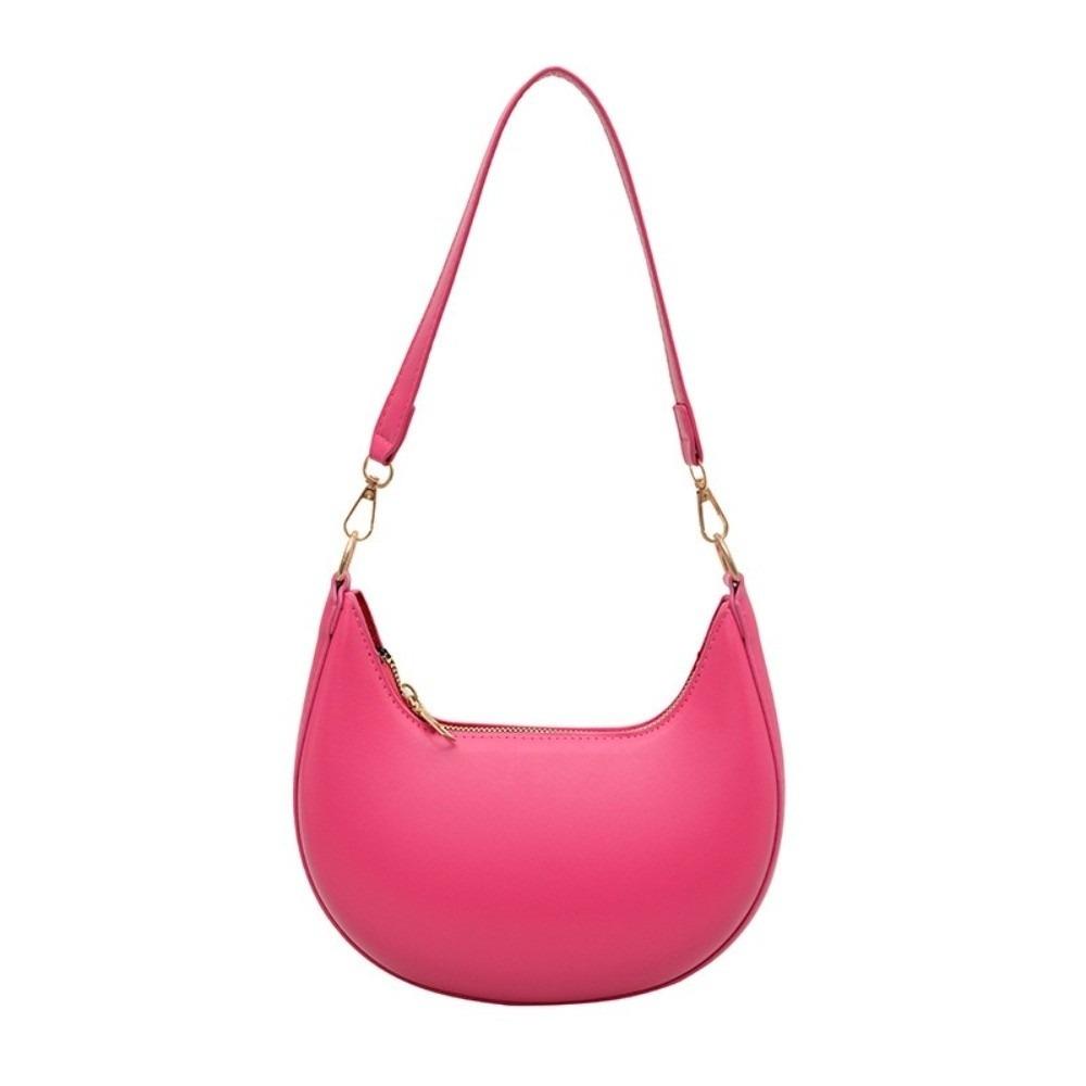 Moon-shaped Moon Underarm Bag Solid Color Women's Hobo Bag Portable Pu Leather Shoulder Bag Girl