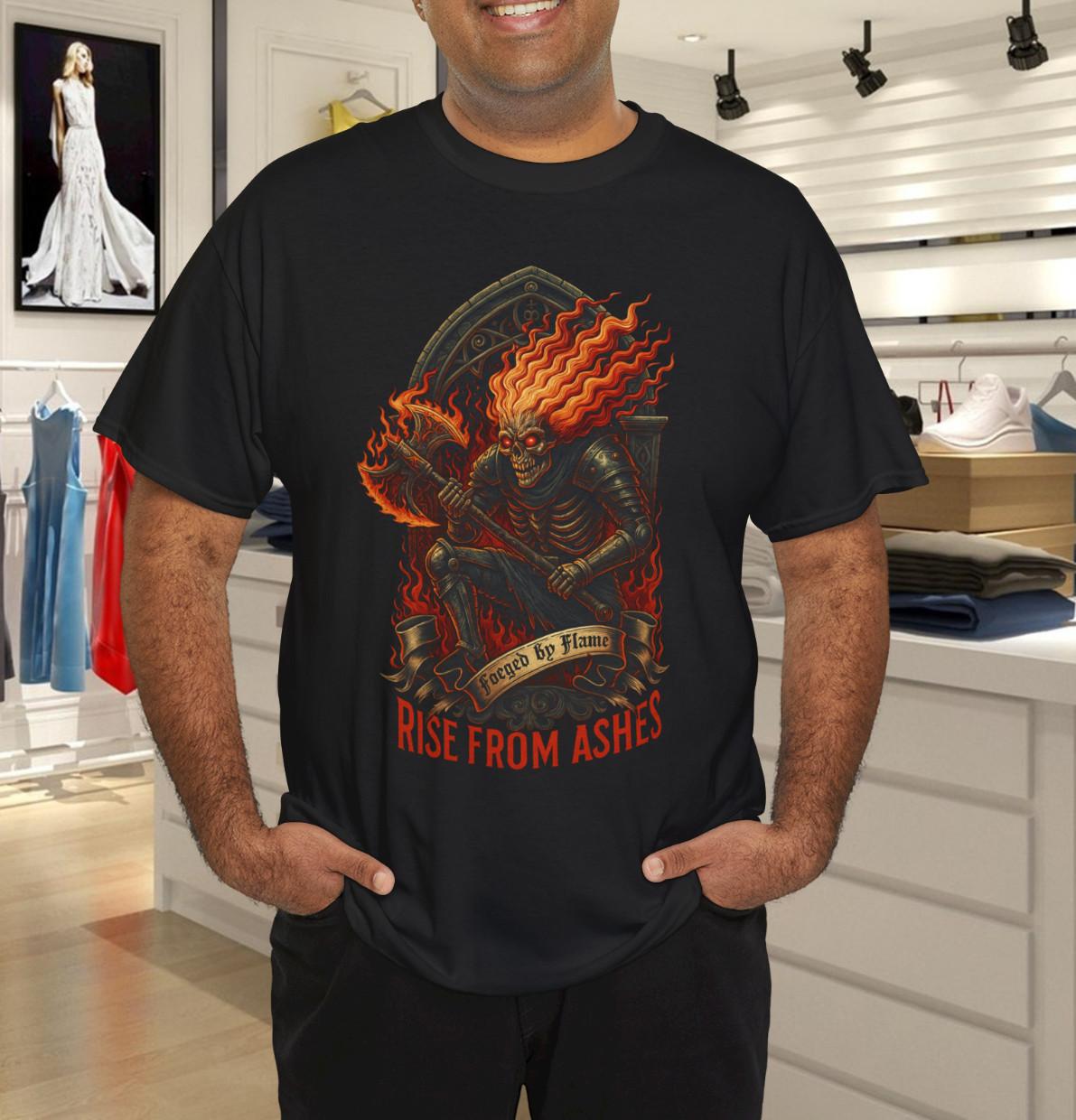 Forged by Flame – Rise From Ashes Fire Skeleton Warrior Gothic T-Shirt Mens Womens Tees Top 4XL