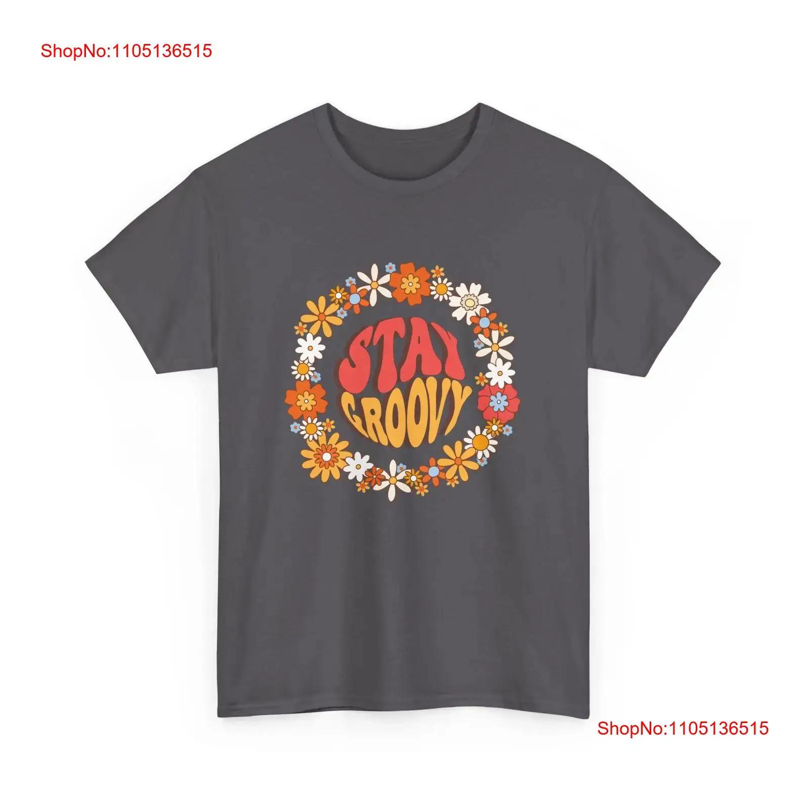 

Stay Groovy Hippie Cotton T Shirt Floral Retro Vibe Cool Casual Wear vintage Washed homme graphic Unisex Comfortable Breathable 5XL різнокольоровий