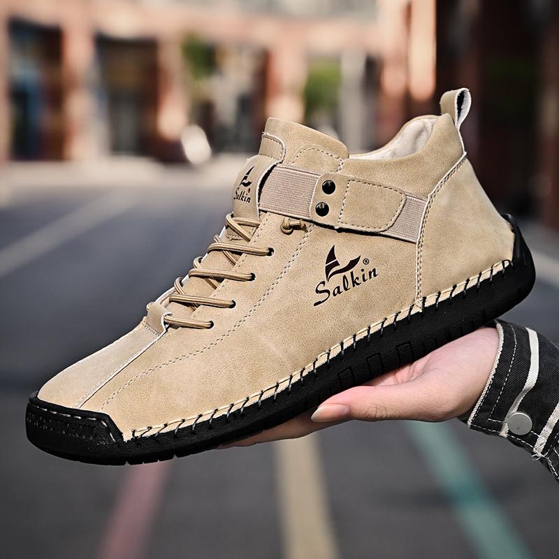 Handmade Leather Casual Men Shoes Design Sneakers Man Breathable Leather Shoes Men Ankle Boots Outdoor