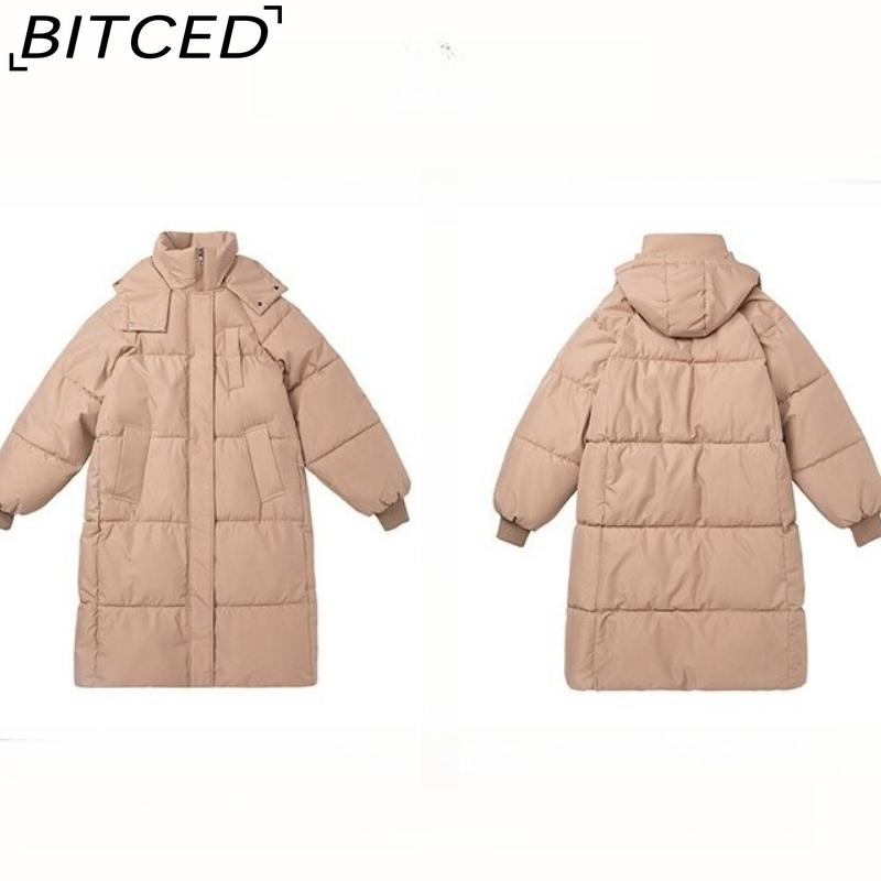 BITCED Long-Length Winter-Ready Women's Loose-Fit Down-Filled Cotton Coat Thickened Padded Jacket