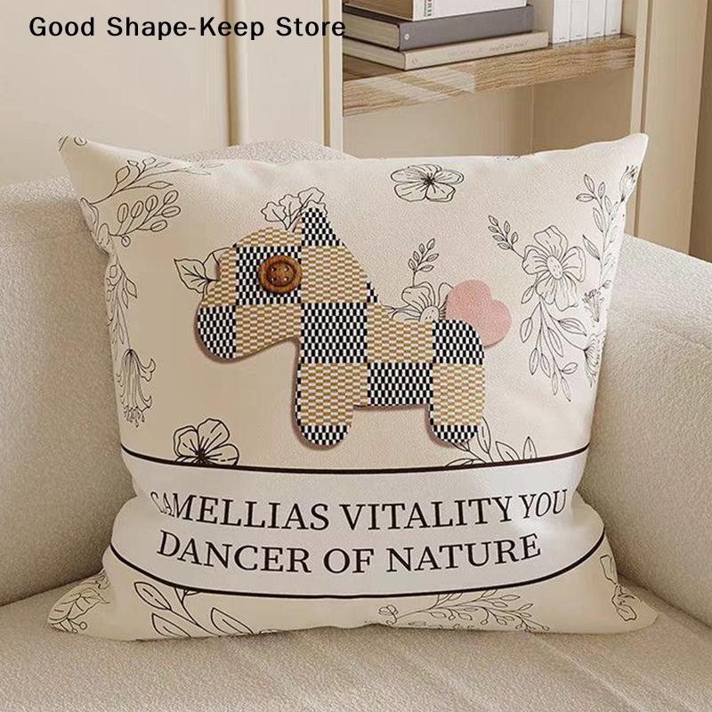 Cute Pony Sofa Pillow Living Room Pillowcase Removable Window Cushion Bed Headrest Pillow Washable Year Of The Horse Bay