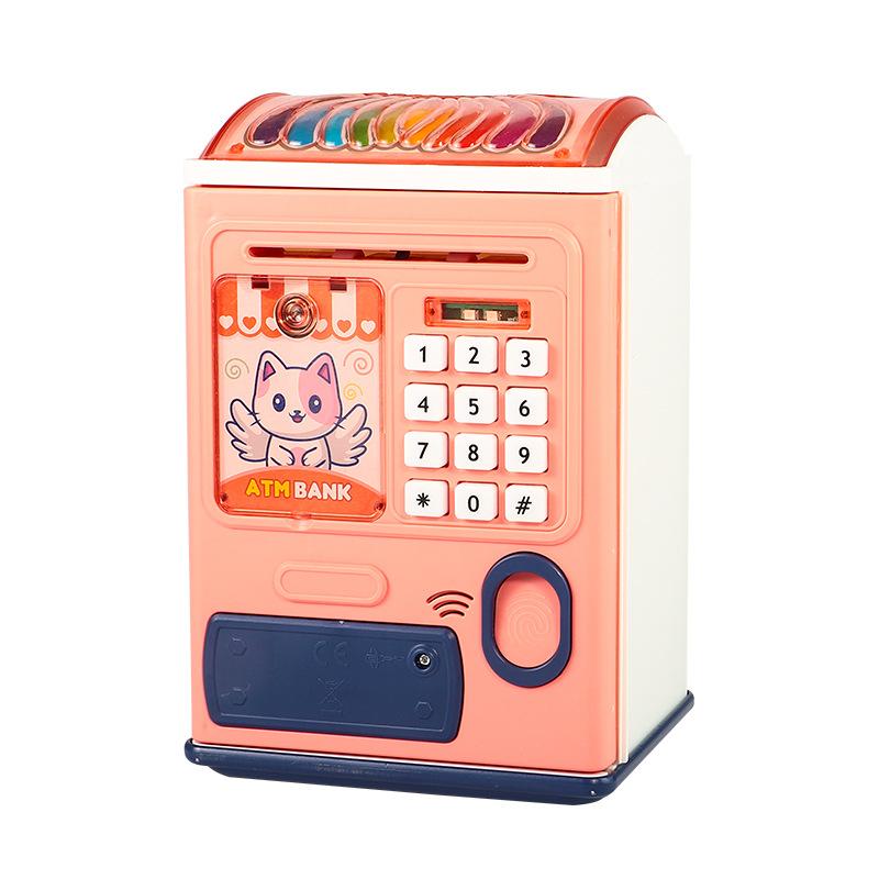 Children'S Smart Password Fingerprint Automatic Roll Money Piggy Bank Toys, Electric Password Box Atm Piggy Bank Storage