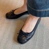 Spring and summer new versatile bow small red shoes women's round head flat sole single shoes soft sole retro temperament evening shoes