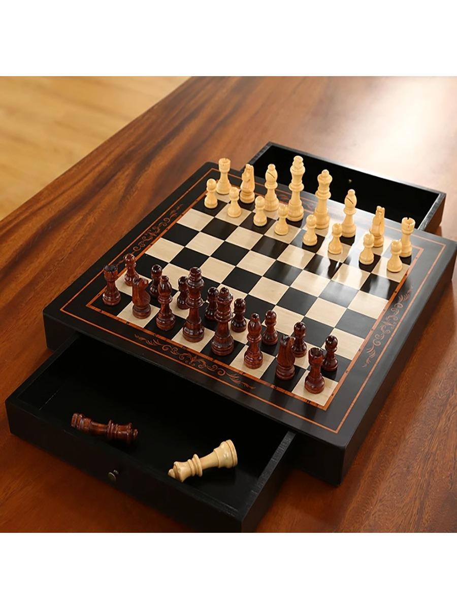 

Деревянные шахматы 24 см/9,45 дюйма, высококачественная твердая древесина, выдвижная доска, стратегическая семейная игра, идеальный подарок