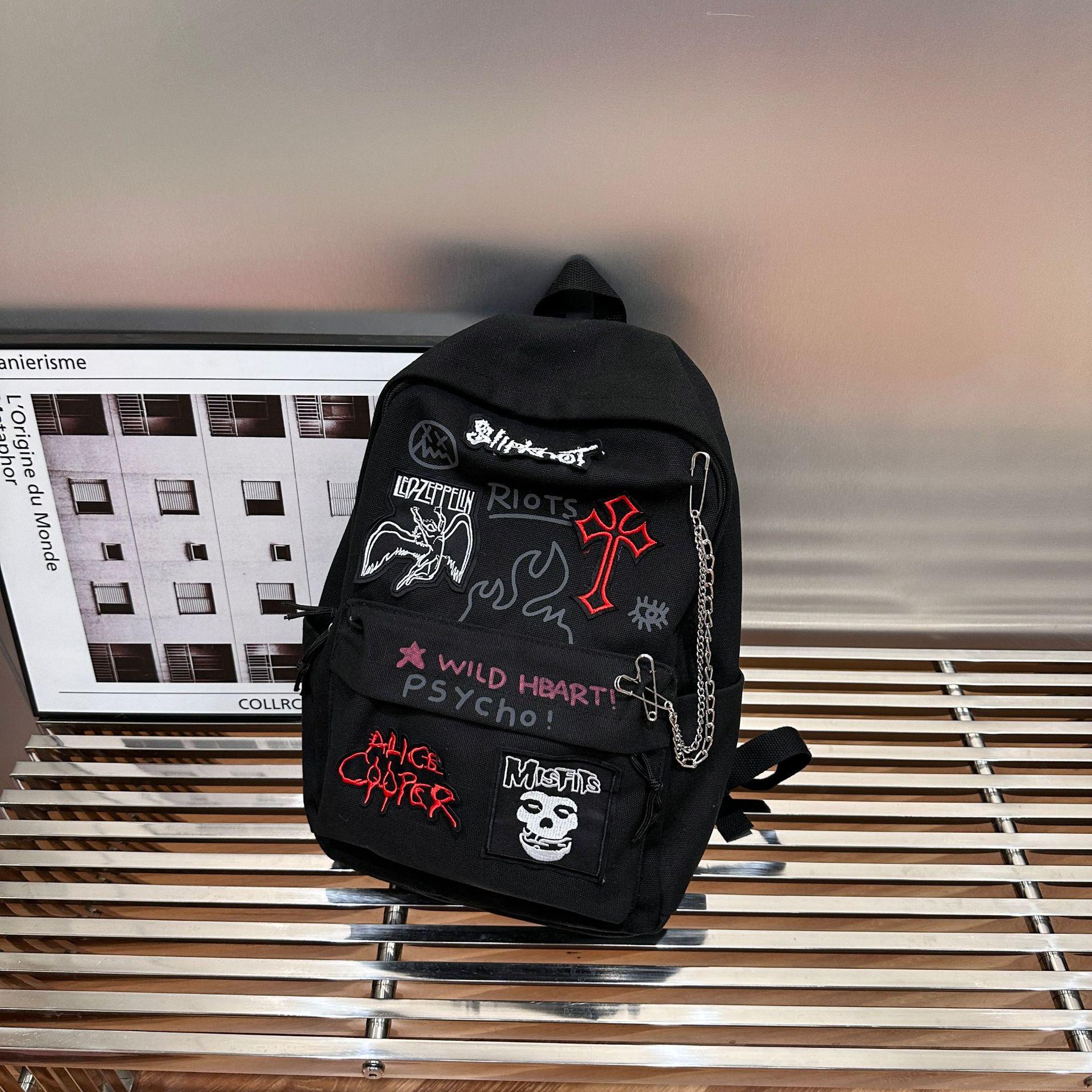 

2025 Rock Style Backpack: High-Value, Large Capacity for College Students, Unisex Schoolbag 27L x 12W x 40H cm чёрный