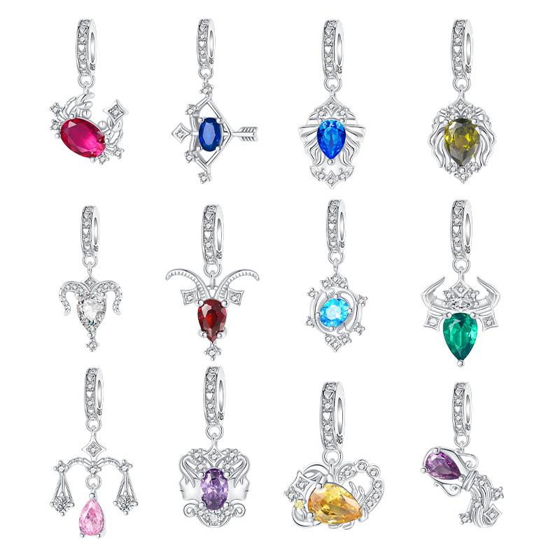 Authentic Copper Zircon Twelve Zodiac Sign Pendants Charm Suitable For Bracelet Diy Bead Ms Premium Jewelry Item Valentine'S Birthday Gift