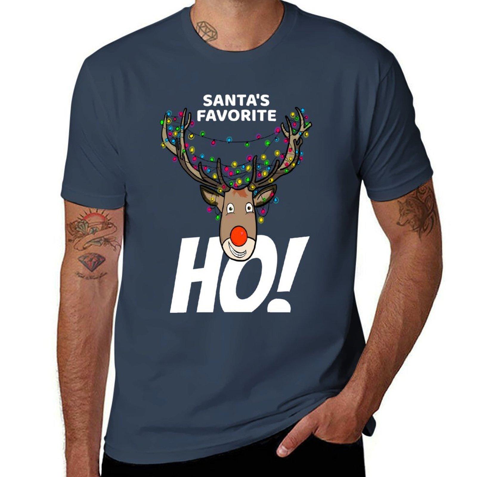 Santas Favorite Ho Funny Christmas Reindeer Gifts Tshirt Simple Solid Color Crew Neck Tee S