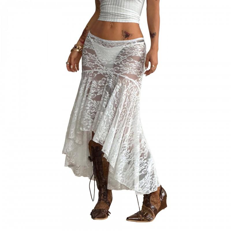 Sexy Lace Midi Skirt Women Beach Vacation White Bodycon S-XL