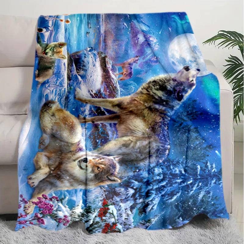 1PC Wolf Elements printed blanket, all season lightweight home office outdoor nap multifunctional blanket A8