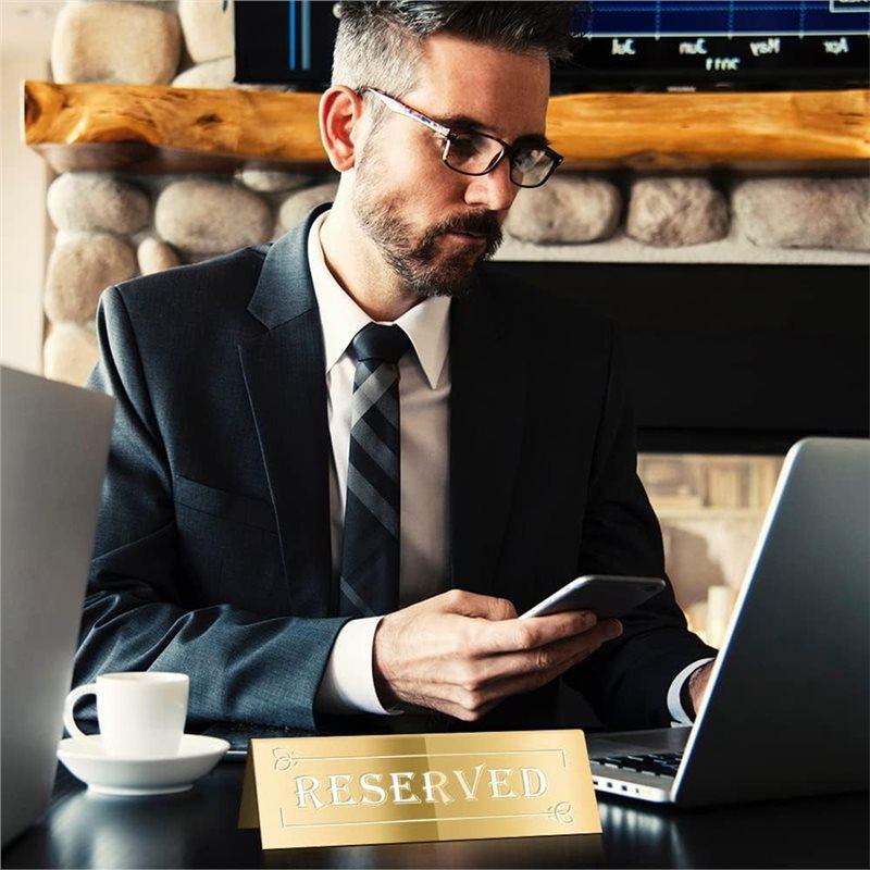 10PCS Water Resistant Waterproof Gold Double-Sided Table Signs For Wedding, Birthday, Party, Meeting- Reserved Seat