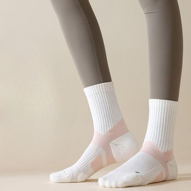 Combed Cotton Sports Socks, Women's Towel Bottom Sweat-absorbing Mid-calf Socks, Tennis Anti-slip Socks, Running Fitness Basketball Pure Cotton Socks