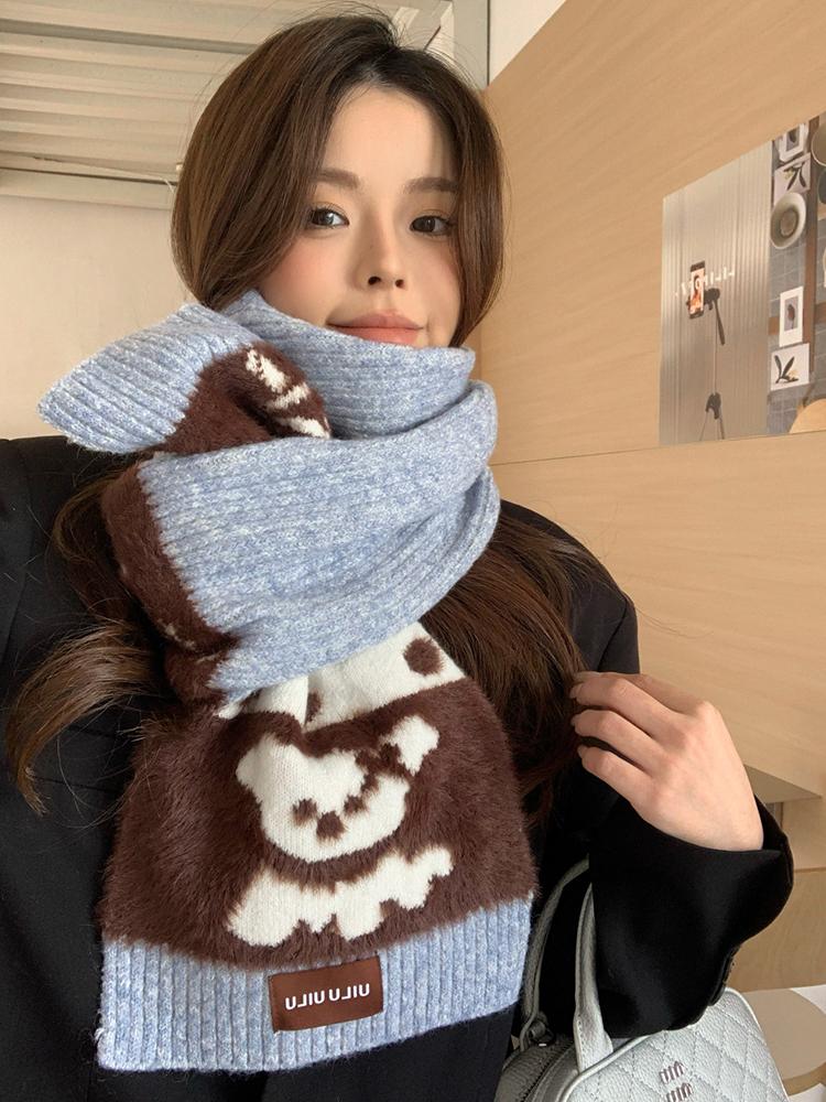 Winter Cute Knitted Women Scarf Headscarf Ladies Casual Animal Dog Print Warm Soft Scarve Mujer Foulard Wrap Shawl Korean New