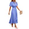 Women's Summer Fashion Loose V-Neck Short Sleeve Tie Solid Color Dresses