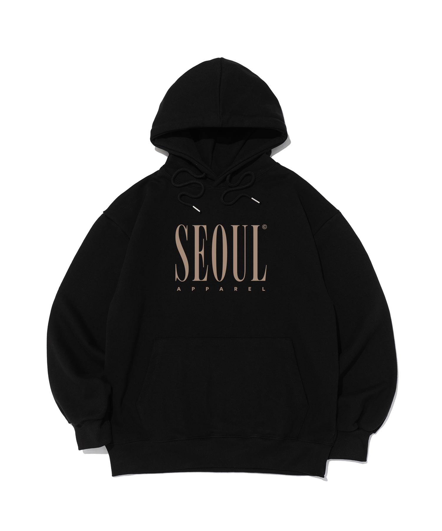 Seoul Apparel Color Lettering Logo Hoodie (Beige/Black) M (Brushed)