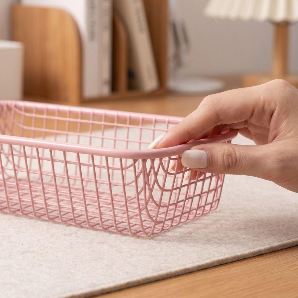 Multi-functional Desktop Storage Basket Large Capacity Candy Color Sundries Organizer Basket Iron Hollow Out Stationery Holder