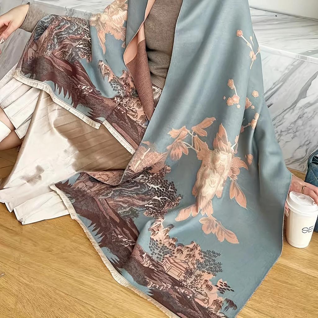 Air-conditioning Shawl for Women In Autumn and Winter Office Nap Knitted Blanket Imitation Cashmere Tassel Mid-length Warm Scarf