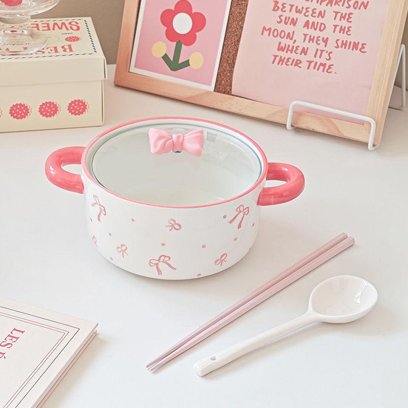 Large Capacity Bow Tie Noodle Bowl for Students