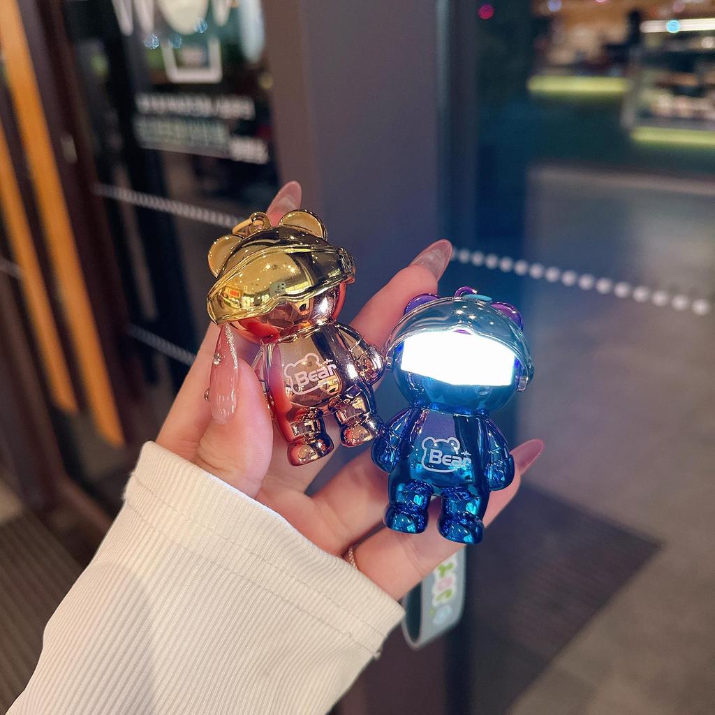 Creative Luminous Mechanical Bear Keychain - Colorful Night Light Pendant for Schoolbags