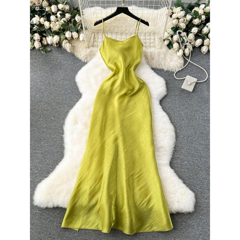 High-End Light Luxury Niche Three-Dimensional Flower Slim-Fit Long Sexy Split over-the-Knee Suspender Dress for Women