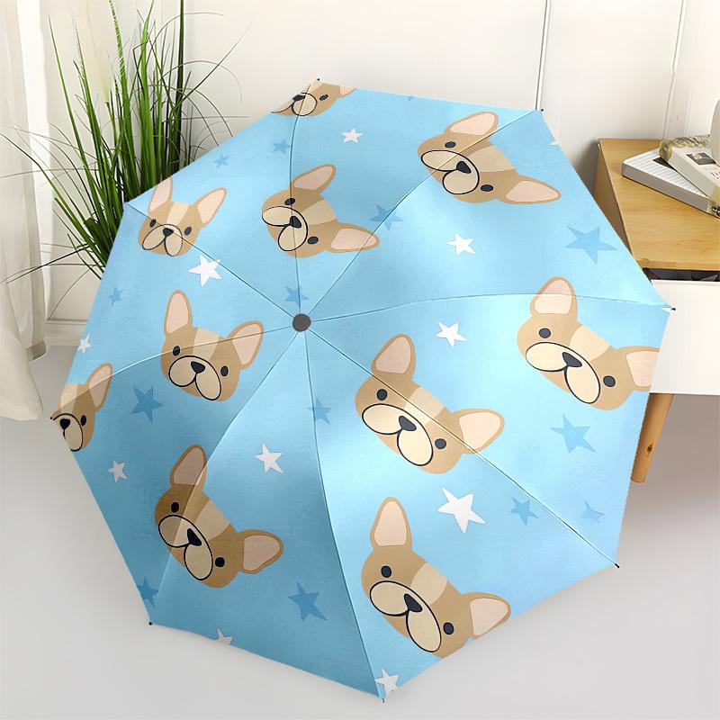 1pc French Bulldog Stars Pattern Umbrella with Plastic Handle, Suitable for All Seasons Outdoor PT378