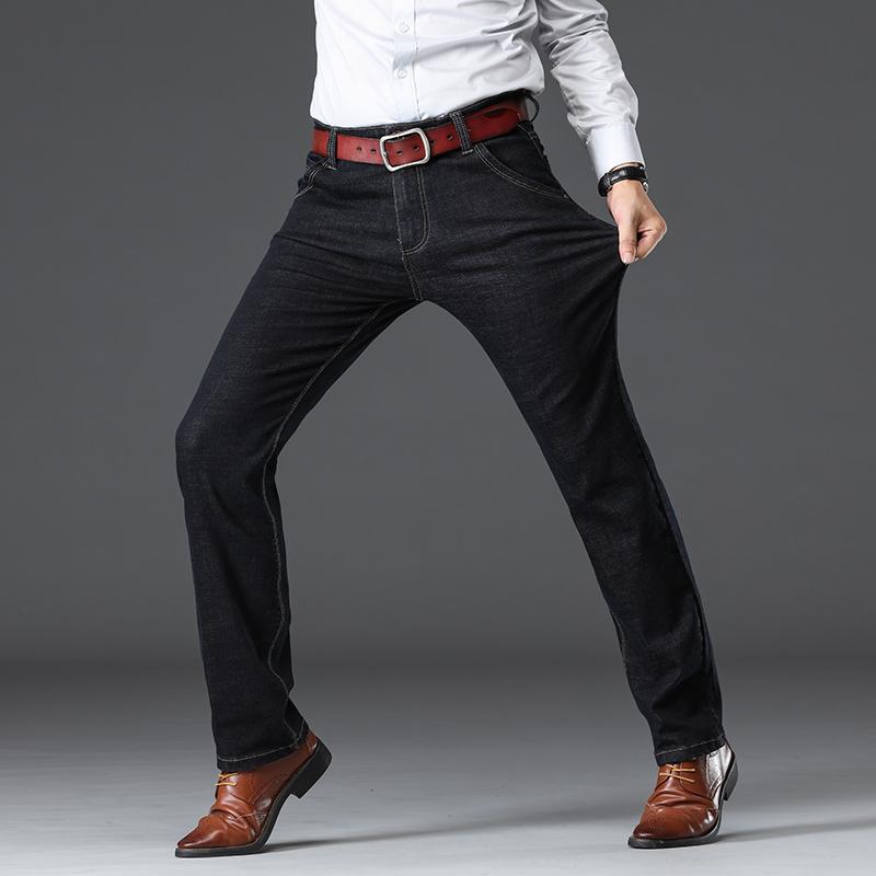 

Mens Jeans Business Regular Straight Full Lenght Jean Casual Denim Trousers Elasticity Stretch Fabric Pant 46 чорний