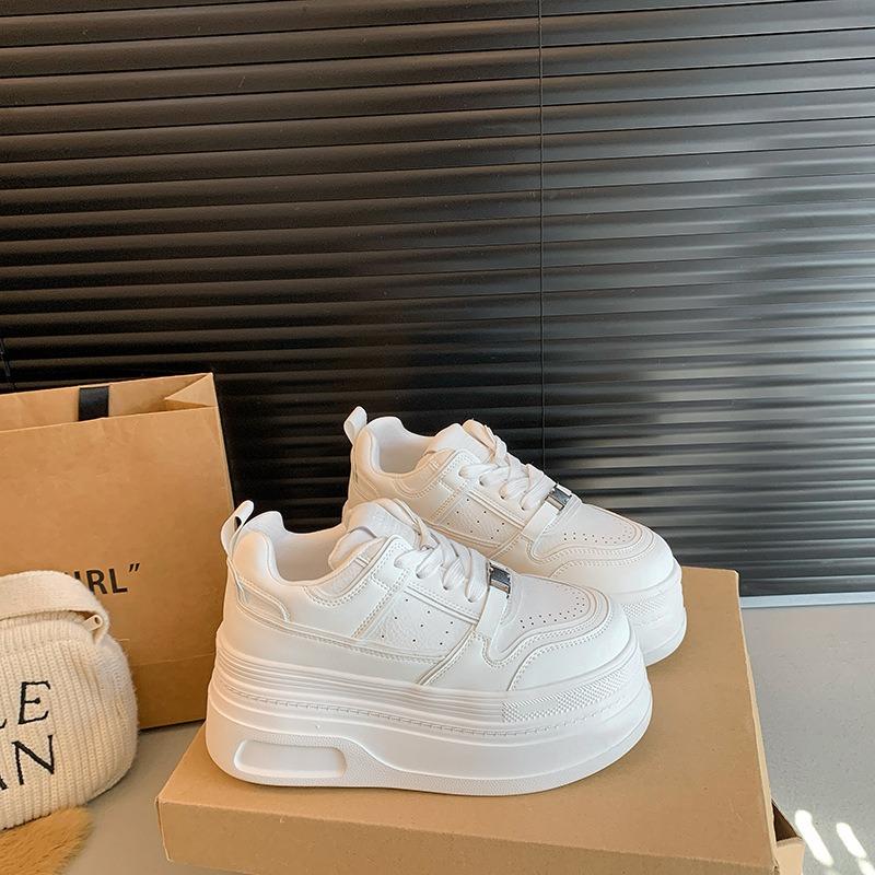 thick-soled little white shoes women's spring new leather muffin shoes small height increase lightweight casual sports board shoes