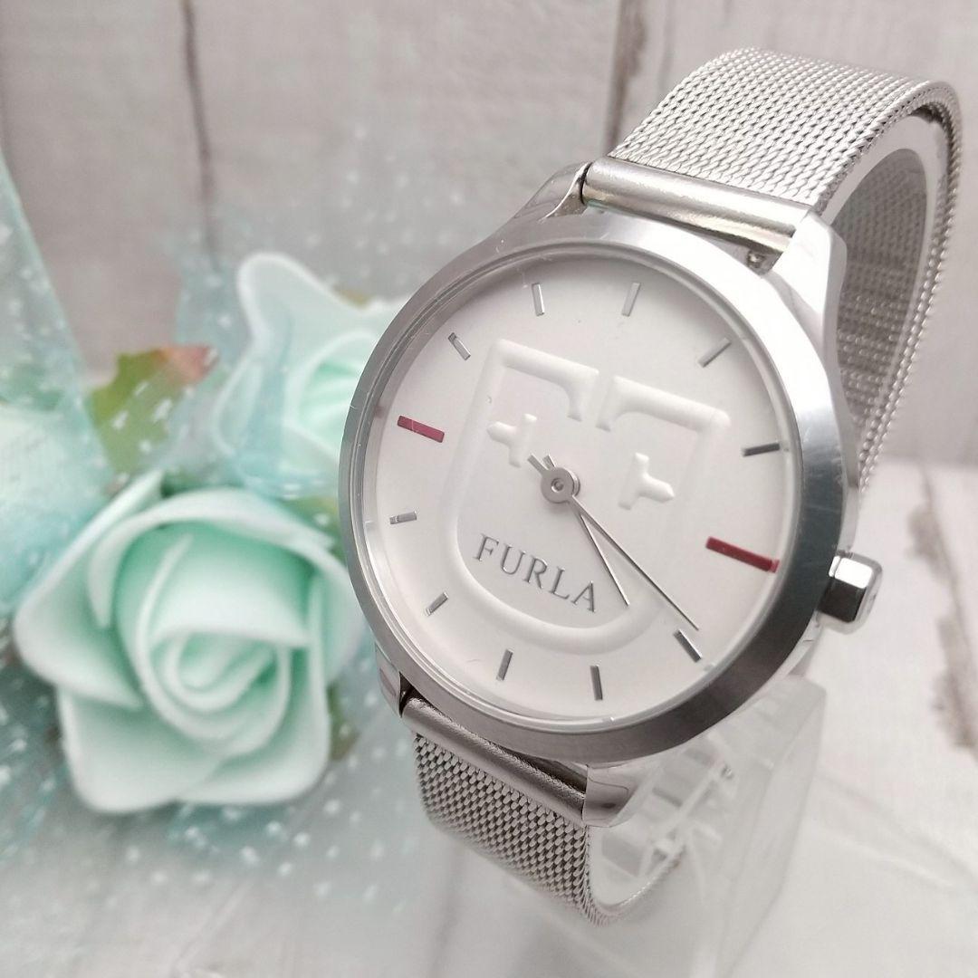 Used Working item Furla Watch Ladies Unisex Brand Logo Mesh Belt