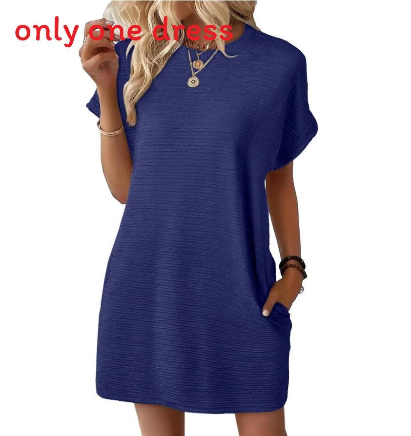 Europe Style Short Sleeve Dress With Pockets And Distressed Effect For Casual Summer Wear