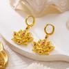 Boucles d'Oreilles Fleur de Lotus Ethniques pour Femmes Minimalistes Creuses Strass Roses Boucles d'Oreilles Créoles Fleur de Lotus Bijoux Élégants de Fête Cadeau