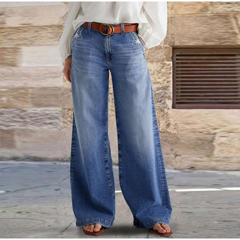 Spring New Women Vintage Street Straight Leg Jeans Loose Button Pocket Washed Denim Wide Leg Pants High Waist Casual Jeans 2026