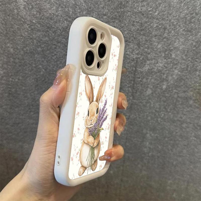 Cute Flower Rabbit Silicone Phone Case For iPhone 17 Pro Max 16 15 14 13 12 11 Pro 17 Air 16E XS X XR 7 8 Plus Soft Cover