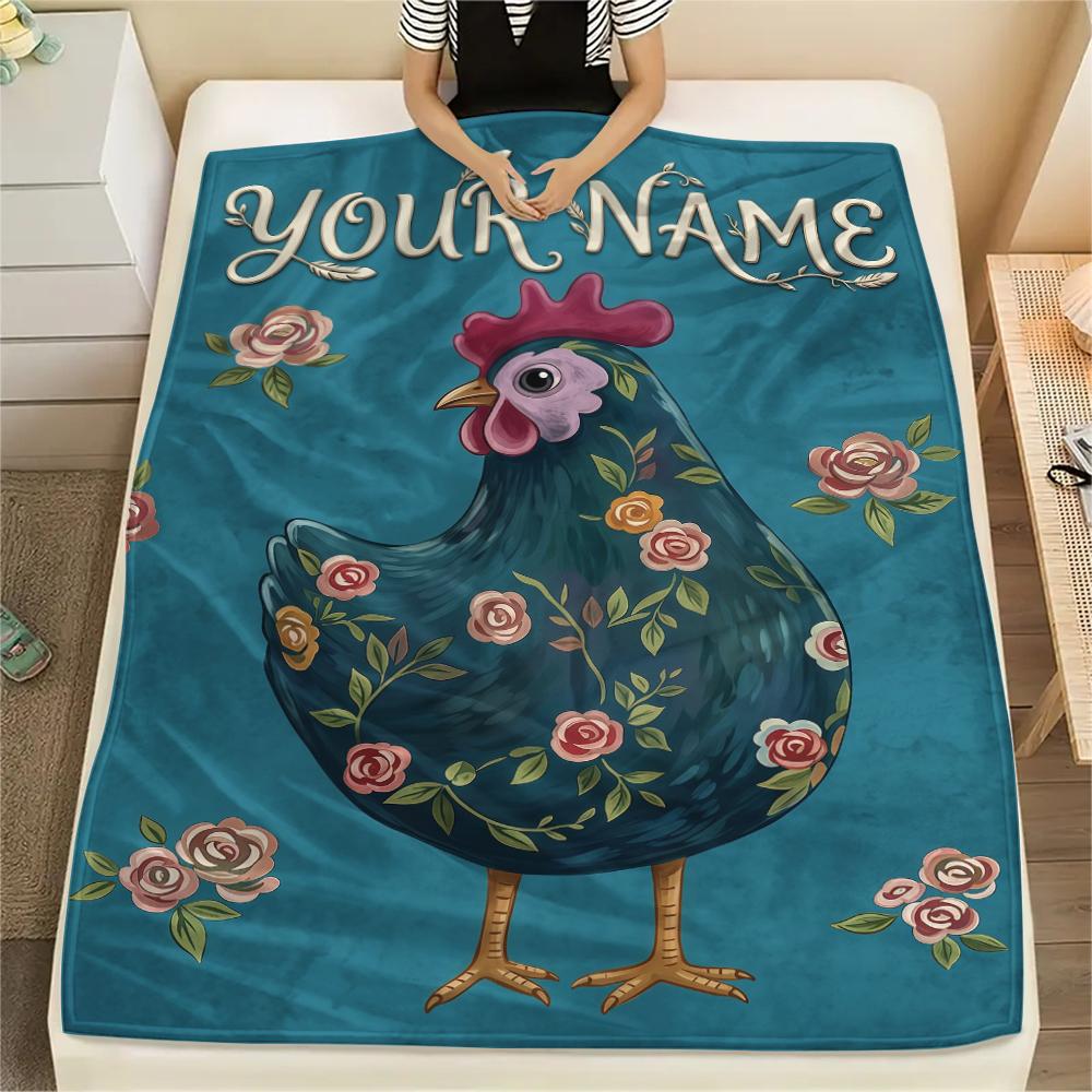 1PC Custom Name Chickens Polka Dots Patterned Flannel Blanket Suitable For All Seasons for Home Decor Warmth and Comfort Gifts Holiday Present_lx
