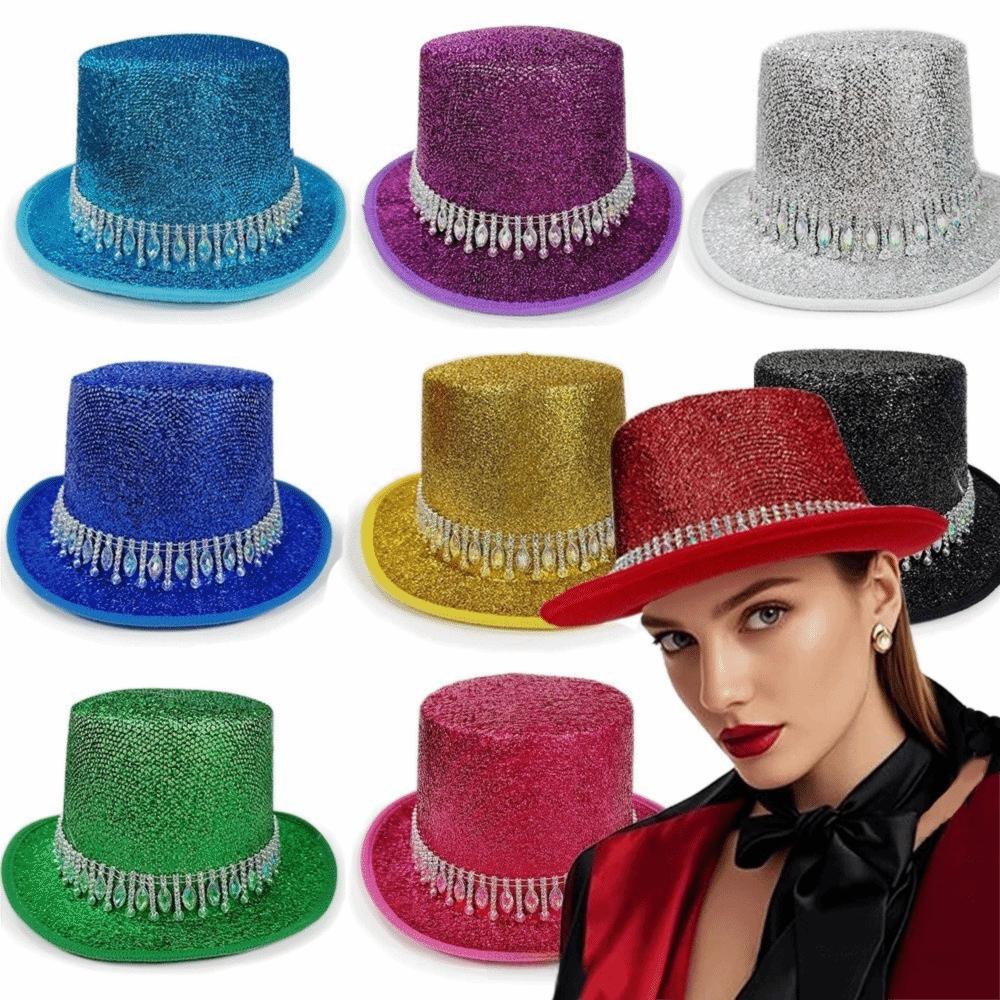 2026 Crystal Jazz Hat Colorful Rhinestone Edge Magician Hat Unisex Roleplaying Tall Hat Party Headwear