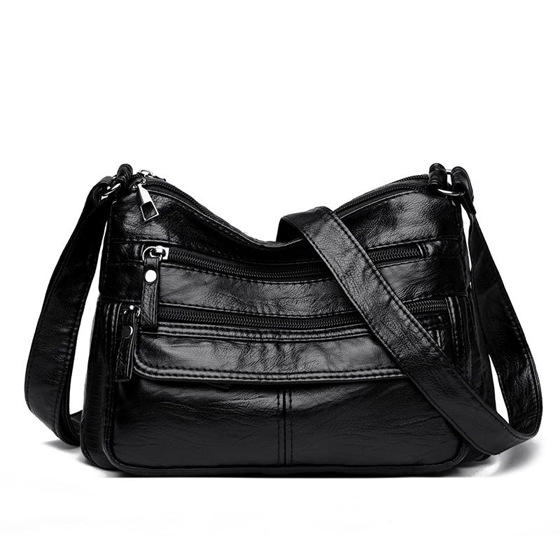 Mjukt Läder Damaxelväska Medelålders Mammaväska Fickrik Crossbody-väska